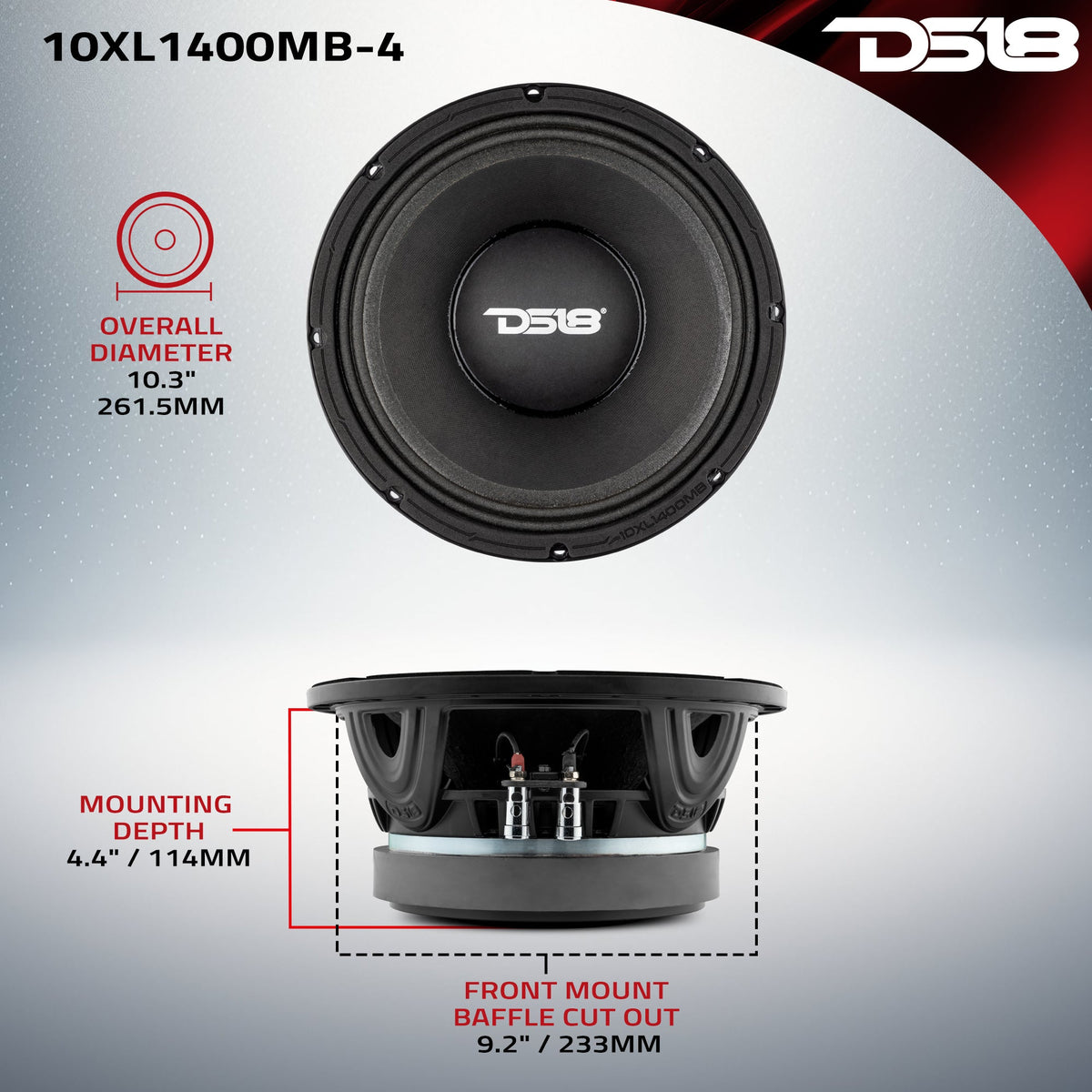 XL 10" Mid-Bass Loudspeaker 700 Watts Rms 4-Ohm.