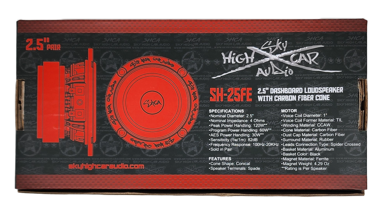 Sky High Car Audio SH-25FE 2.5" Loudspeaker with Carbon Fiber Cone (Pair