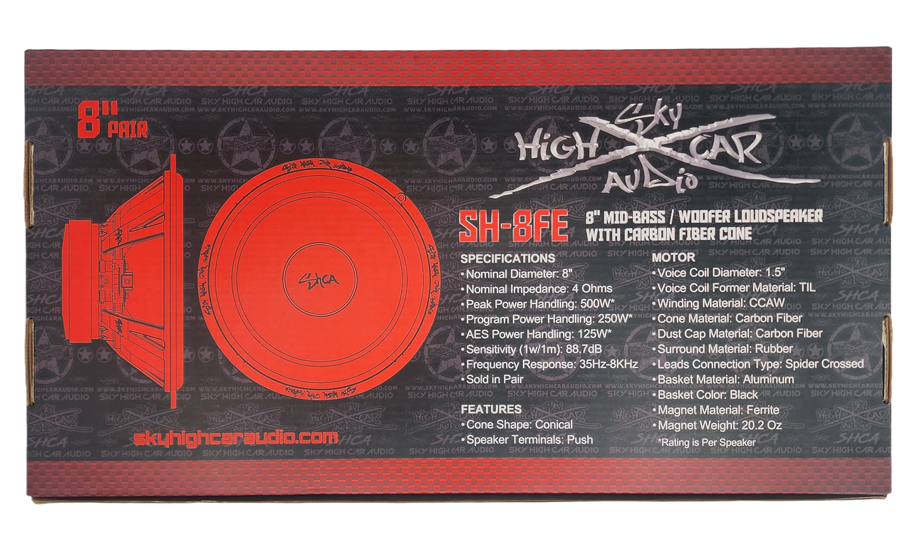 Sky High Car Audio SH-8FE 8" Mid Woofer Pair w/ Carbon Fiber Cone