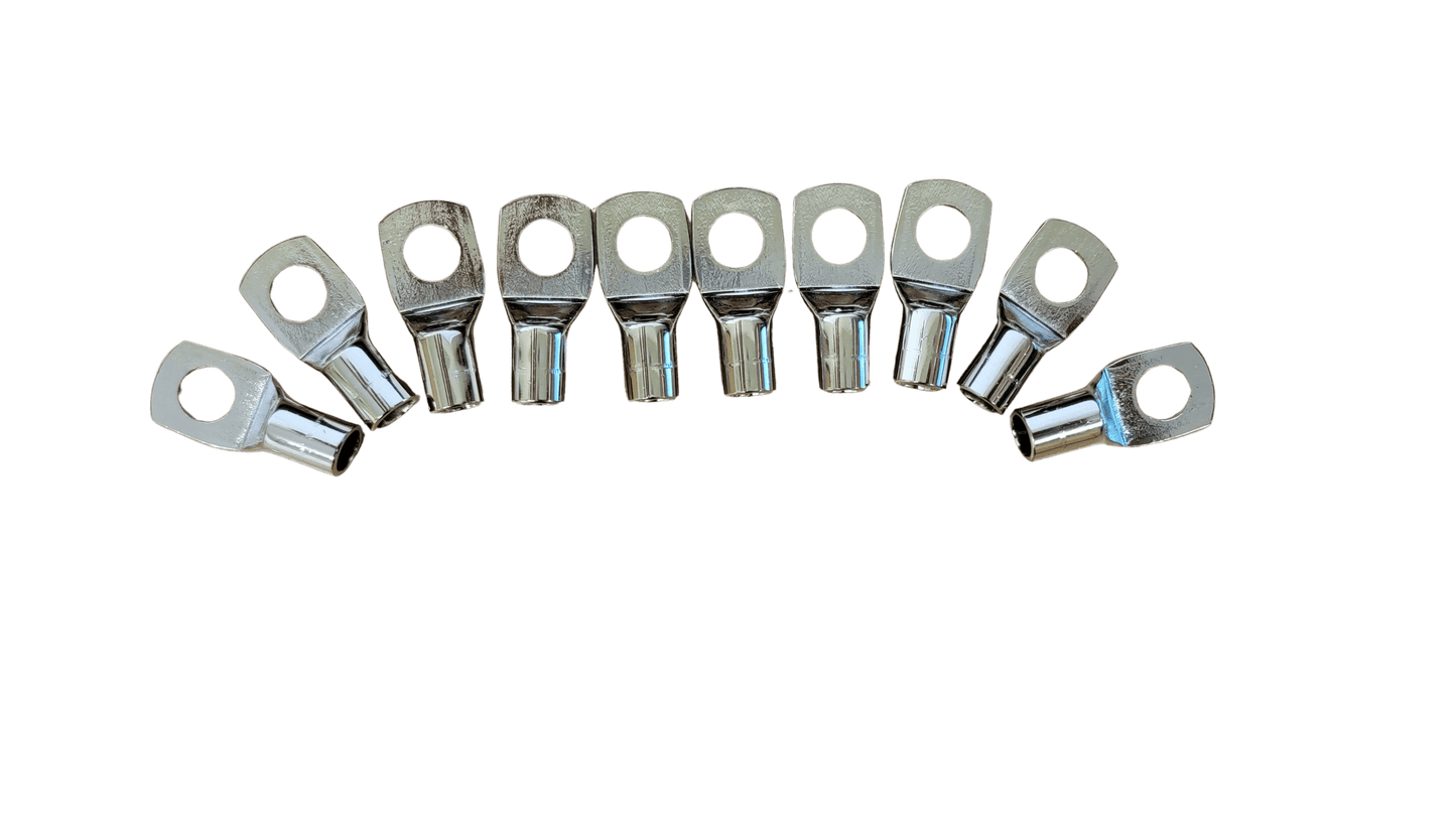 DC Audio 4AWG-10mm Holes Tinned Copper Ring Terminals w/ Heat Shrink Tubing - 10 Pack.