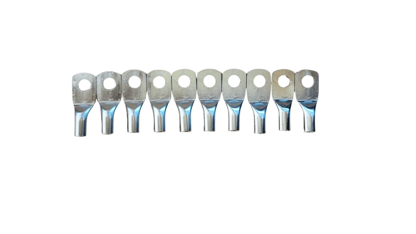 DC Audio 8AWG-6mm Holes Tinned Copper Ring Terminals w/ Heat Shrink Tubing - 10 Pack.