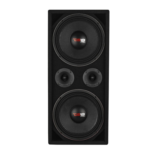Loaded Voceteo Enclosure with Dual 10" Mids, Dual 3.78" Tweeters, Amplifier & Speakon Cable.