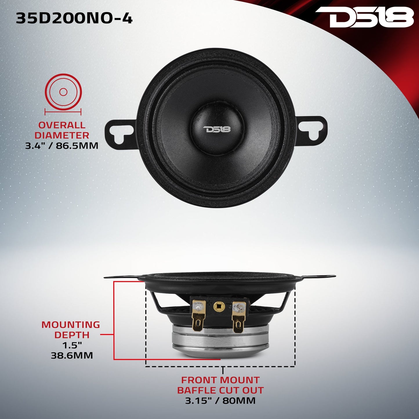 3.5” OEM Dashboard Loudspeaker with Neodymium Magnet | 100W RMS 4-Ohm - 4 Ohm - 35D200NO-4 - product image 8 - AudioSellerz