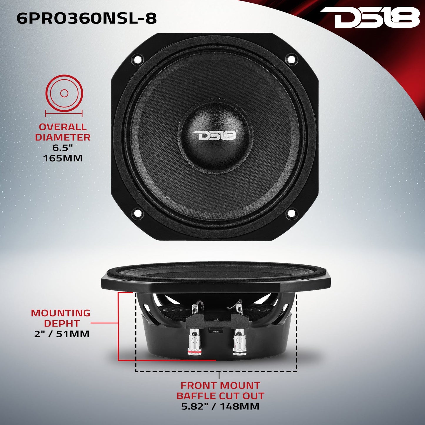 PRO 6.5” Slim Professional Mid-Range Speaker With Neodymium Magnet 180 Watts Rms 8-Ohm - Recommended for Dome and Diffuser Horn (LA).