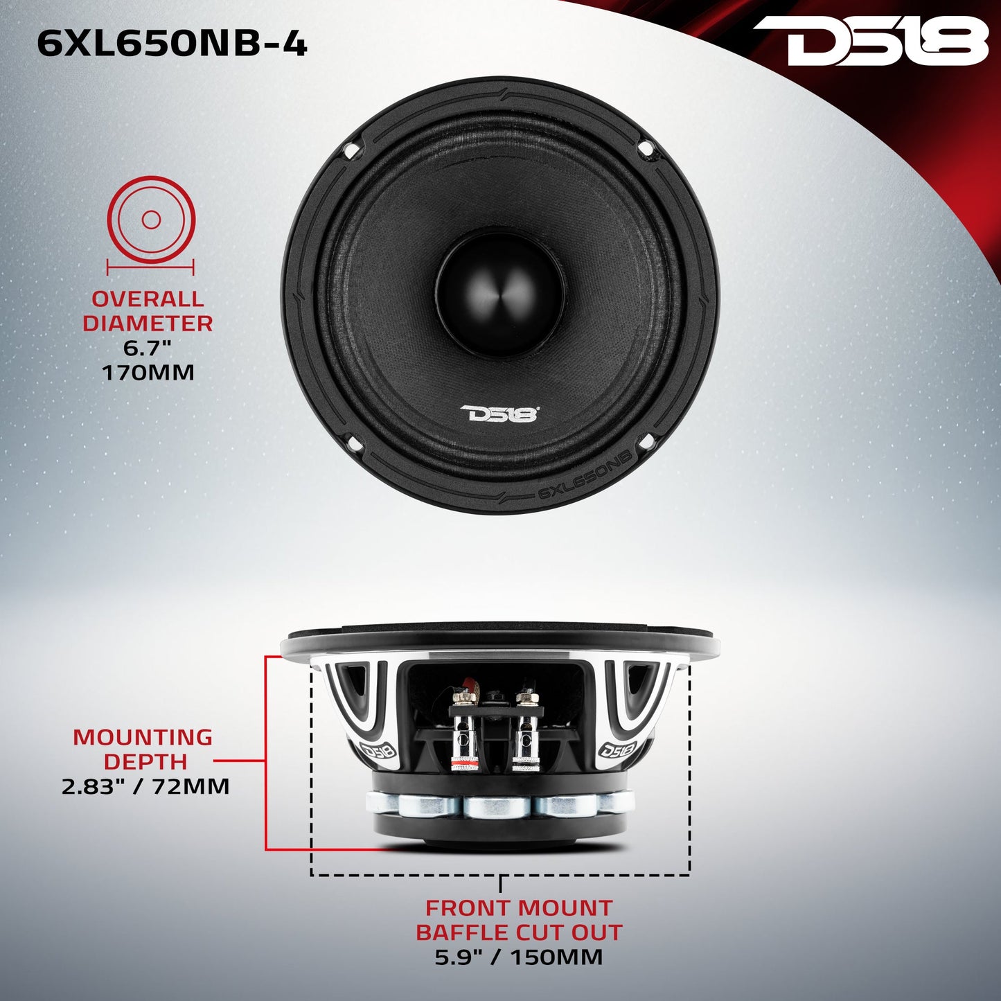XL 6.5" Neodymium Mid-Range Loudspeaker With Bullet 325 Watts Rms 4-Ohm.