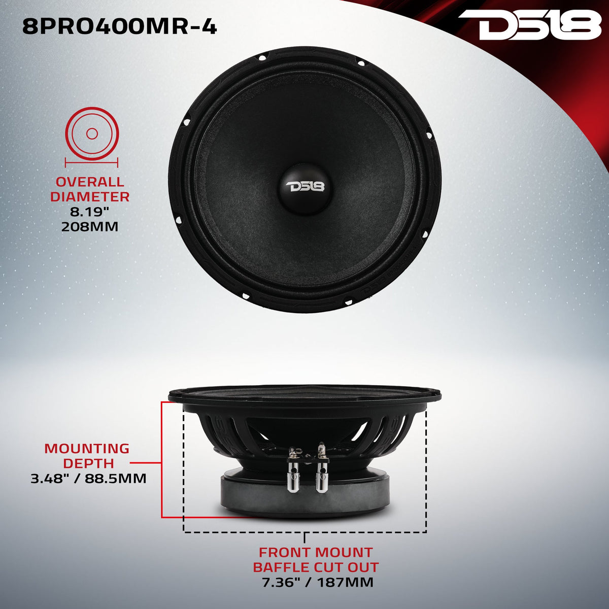 PRO 8” High Sensitivity Professional Mid-Range Loudspeaker 200 Watts Rms 4-Ohm.