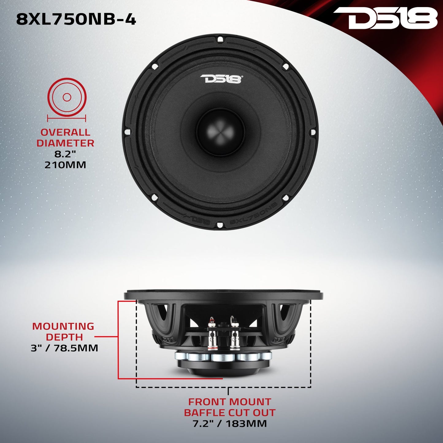 8" Midrange Loudspeaker with Neodymium Rings and Aluminum Bullet | 375 Watts RMS 4-Ohm.