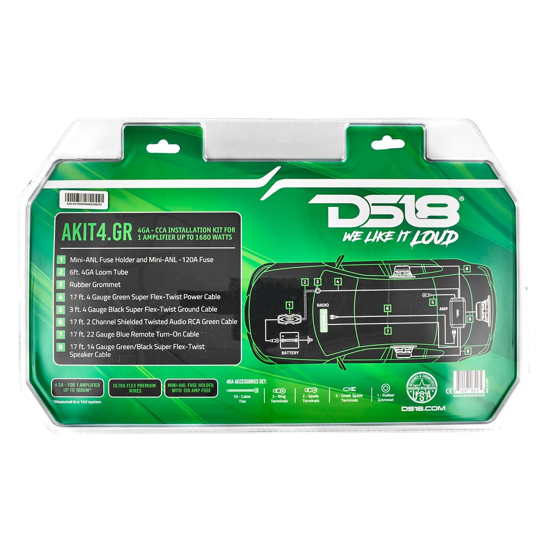 4-GA Amplifier Installation Wiring Kit - Green.