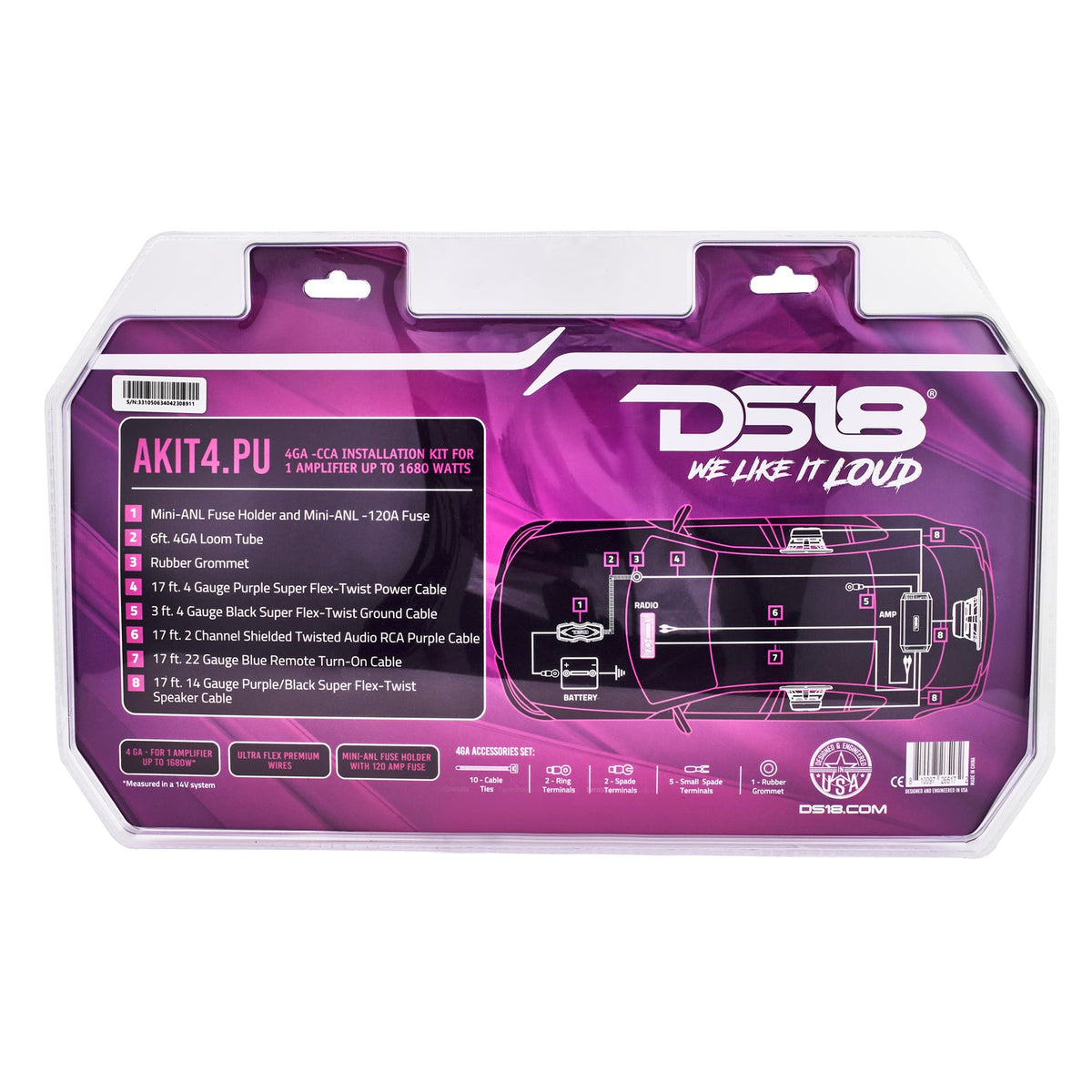 4-GA Amplifier Installation Wiring Kit - Purple.