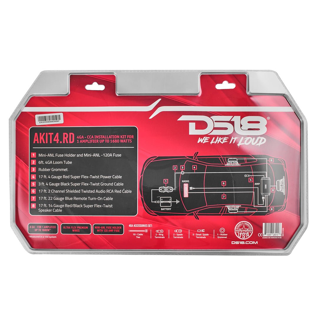 4-GA Amplifier Installation Wiring Kit - Red.