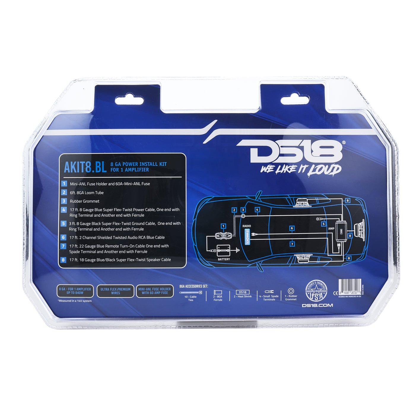8-GA Amplifier Installation Wiring Kit - Blue - Blue - AKIT8.BL - product image 6 - AudioSellerz