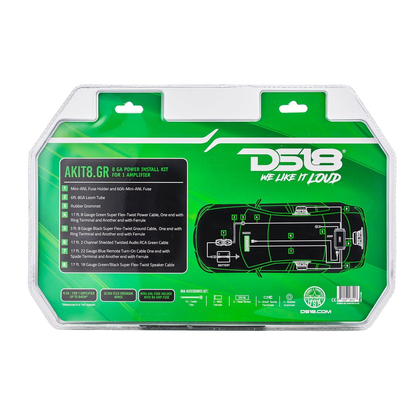 8-GA Amplifier Installation Wiring Kit - Green - AKIT8.GR - product image 6 - AudioSellerz