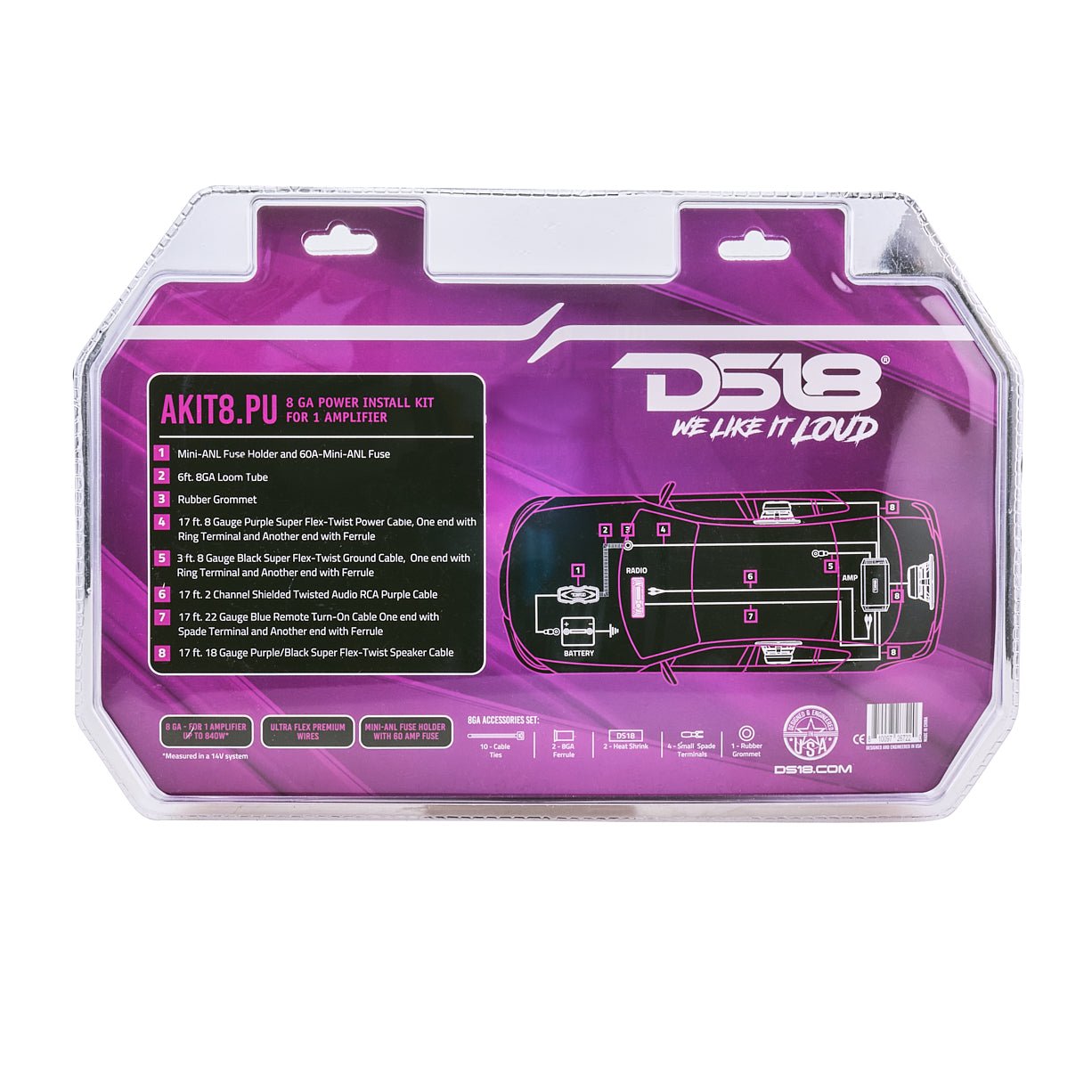 8-GA Amplifier Installation Wiring Kit - Purple - AKIT8.PU - product image 6 - AudioSellerz