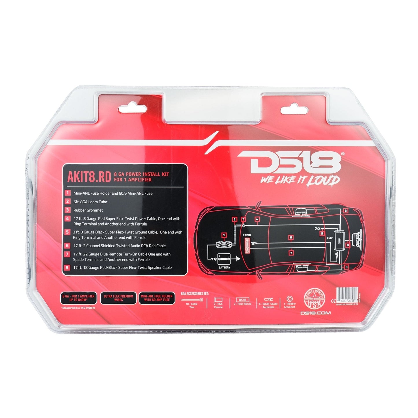 8-GA Amplifier Installation Wiring Kit - Red - Red - AKIT8.RD - product image 6 - AudioSellerz