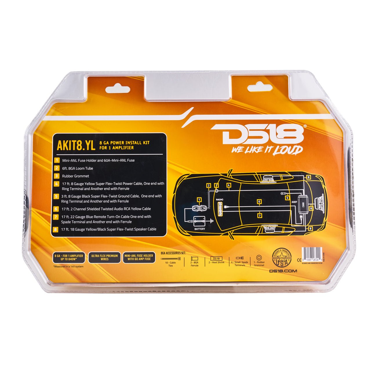 8-GA Amplifier Installation Wiring Kit - Yellow - AKIT8.YL - product image 6 - AudioSellerz