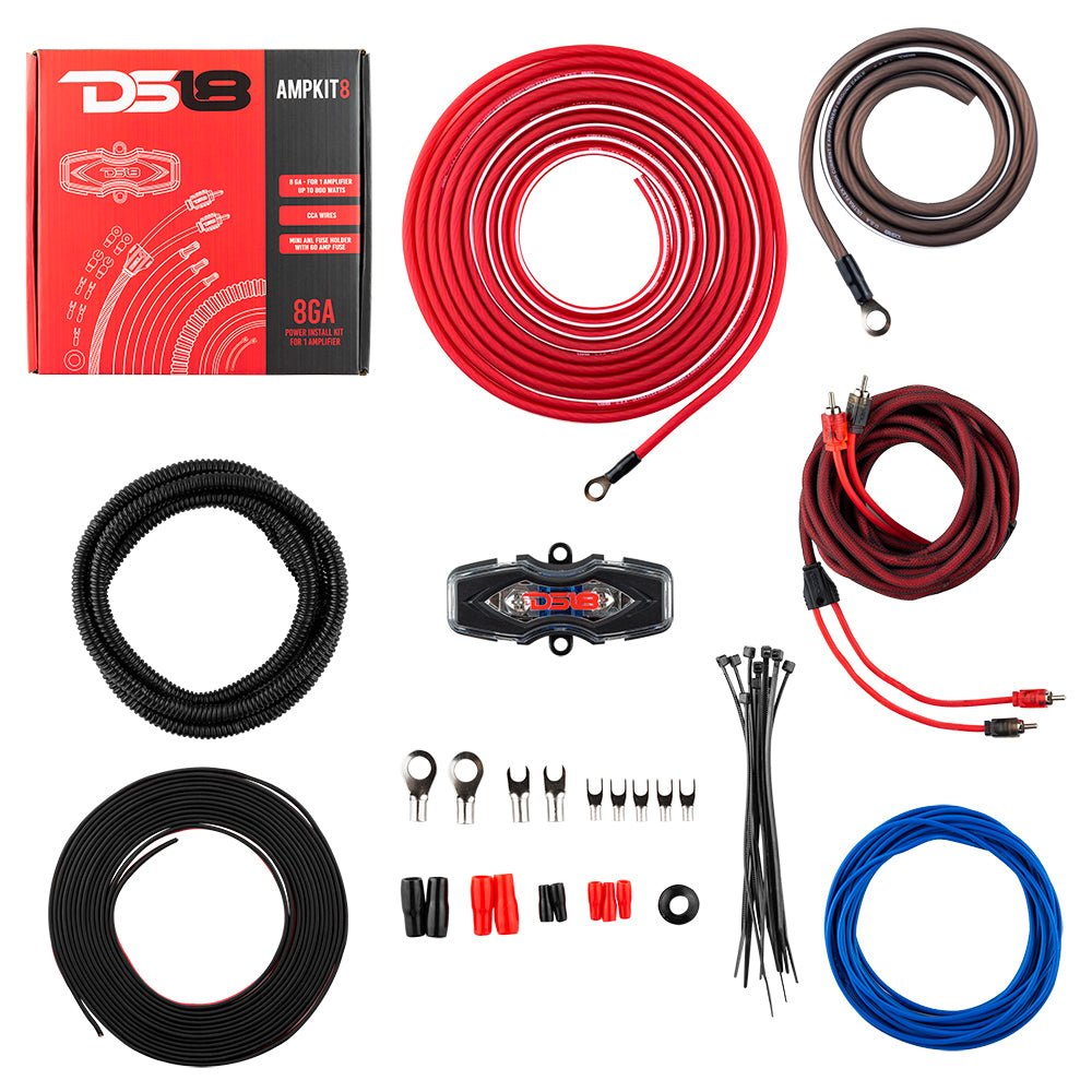 DS18 Golf Cart Package - 2 x 6.5” Marine Speakers +1 x 2 Ch Amp +1 x AMPKIT8 +1 x ENSBTRC-SQ, BLACK or WHITE..