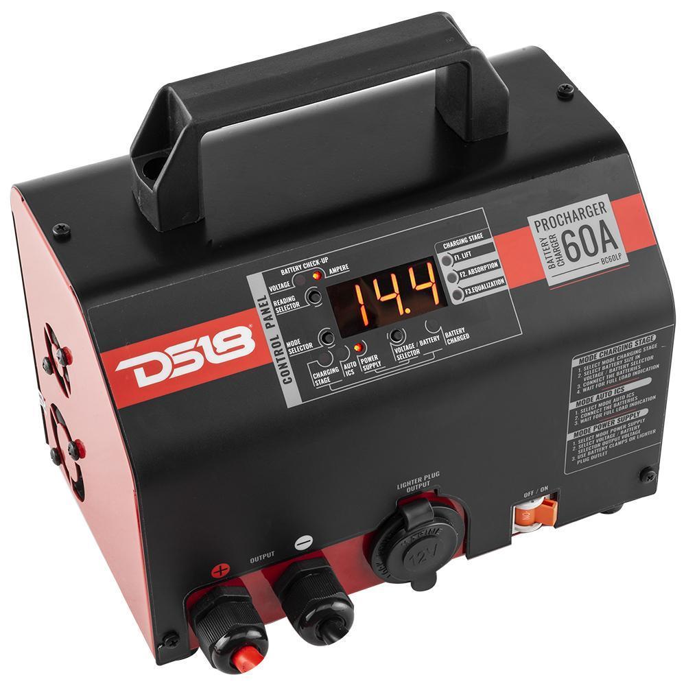 60 Ampere Selectable Charger and Power Supply. Good for Lead Acid, AGM, and Lithium Batteries Wire Clamps Included Made In Brazil.