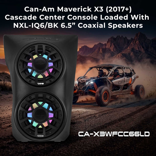 Can-Am Maverick X3 (2017-Up) Waterfall Center Console Speaker Pod Loaded with NXL-IQ 6.5" 2-Way Coaxial Marine Speakers and Digital LED Lights.