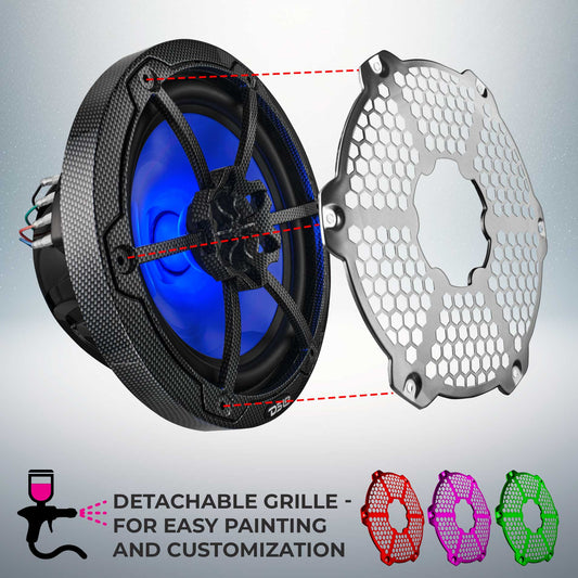 NXL 8" 2-Way Coaxial Marine Speaker With LED RGB Lights 125 Watts Rms 4-Ohm - Black Carbon Fiber.