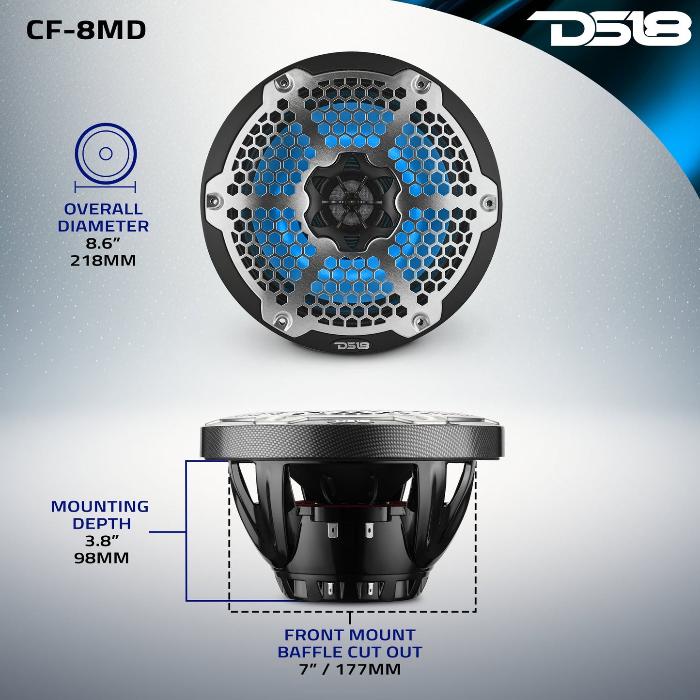 8” Marine 2-Way Hybrid Speaker with RGB LED, Compression Driver and Neodymium Magnet | 350W RMS 4-Ohm.
