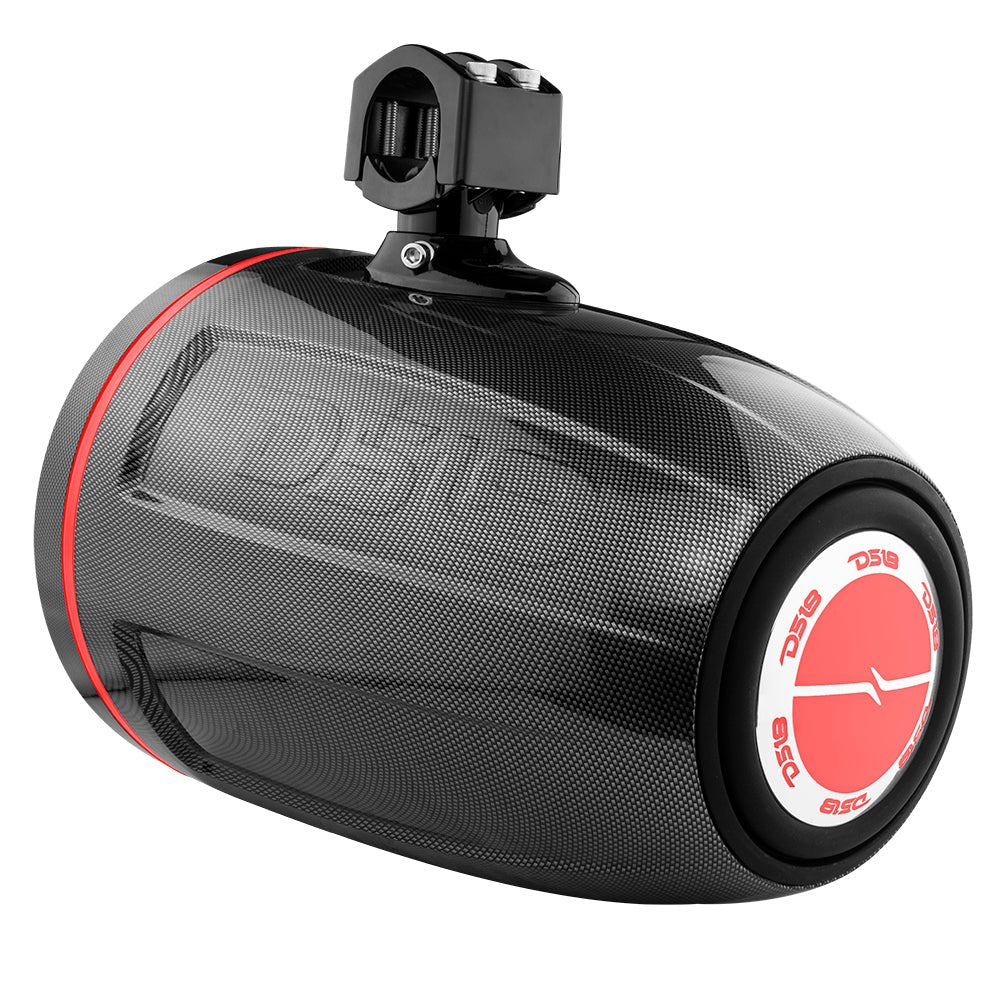 NXL 10" Neodymium Marine and Powersports Towers with Built-in Passive Radiator, 1" Driver and LED RGB Lights 300 Watts Rms -Black Carbon Fiber.