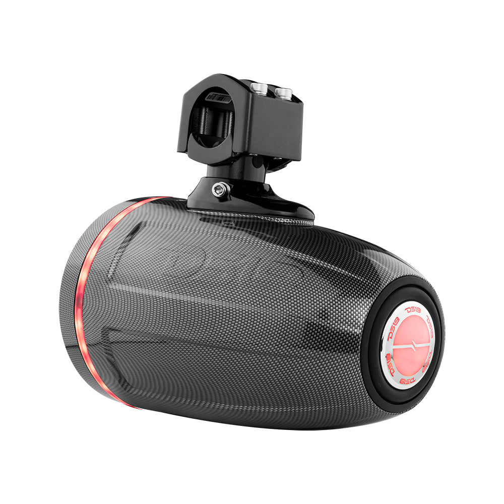 NXL 6.5" Neodymium Marine and Powersports Towers with Built-in Passive Radiator, 1" Driver and LED RGB Lights 150 Watts Rms -Black Carbon Fiber.