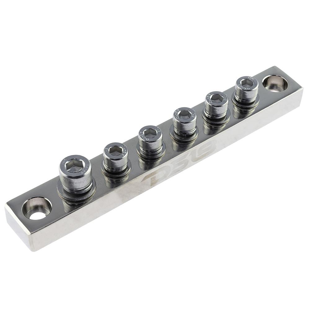 Chrome Plated Distribution Bar Block 1x 1/0-GA and 5 x 2/0-GA Screw Down Type 7" Long.