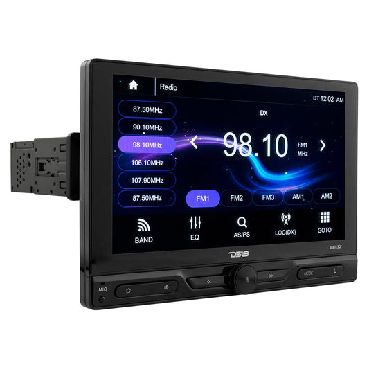 10.5" Floating Adjustable Modular Touchscreen Mechless Single-DIN Head Unit with Bluetooth, Apple Car Play, Android Mirror Link, USB, AUX, SD, AM, FM.