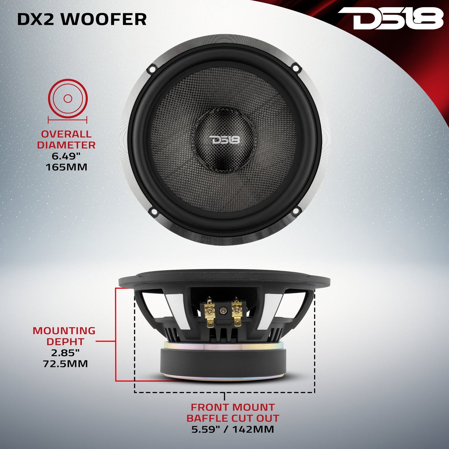 DX 6.5" 2- Way Component Speaker System With Kevlar Cone 230 Watts Rms 4-Ohm.