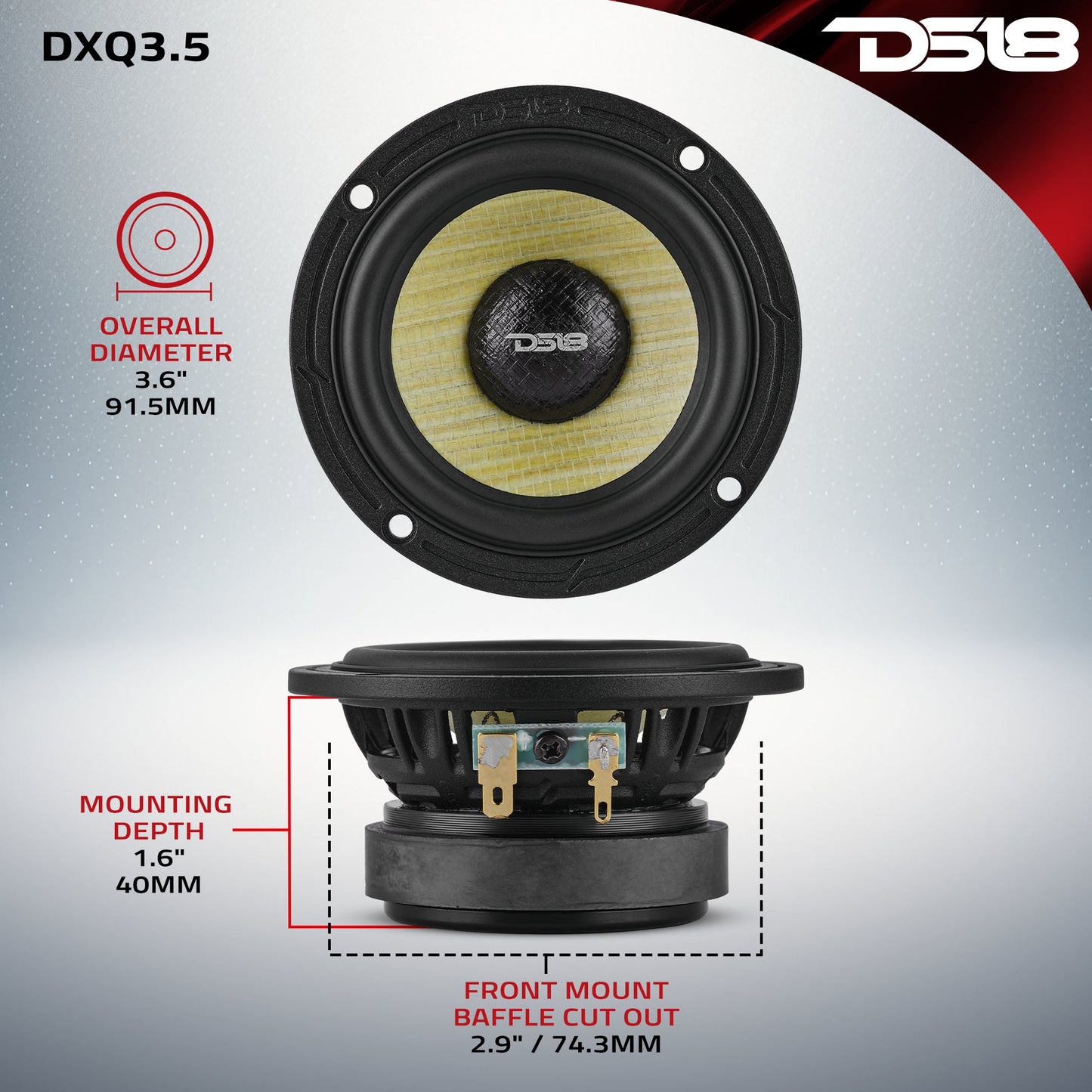 DXQ 3.5” Midrange Speaker with Yellow Straw + Composite Foam Cone | 60W RMS - 4 Ohm - DXQ3.5 - product image 7 - AudioSellerz