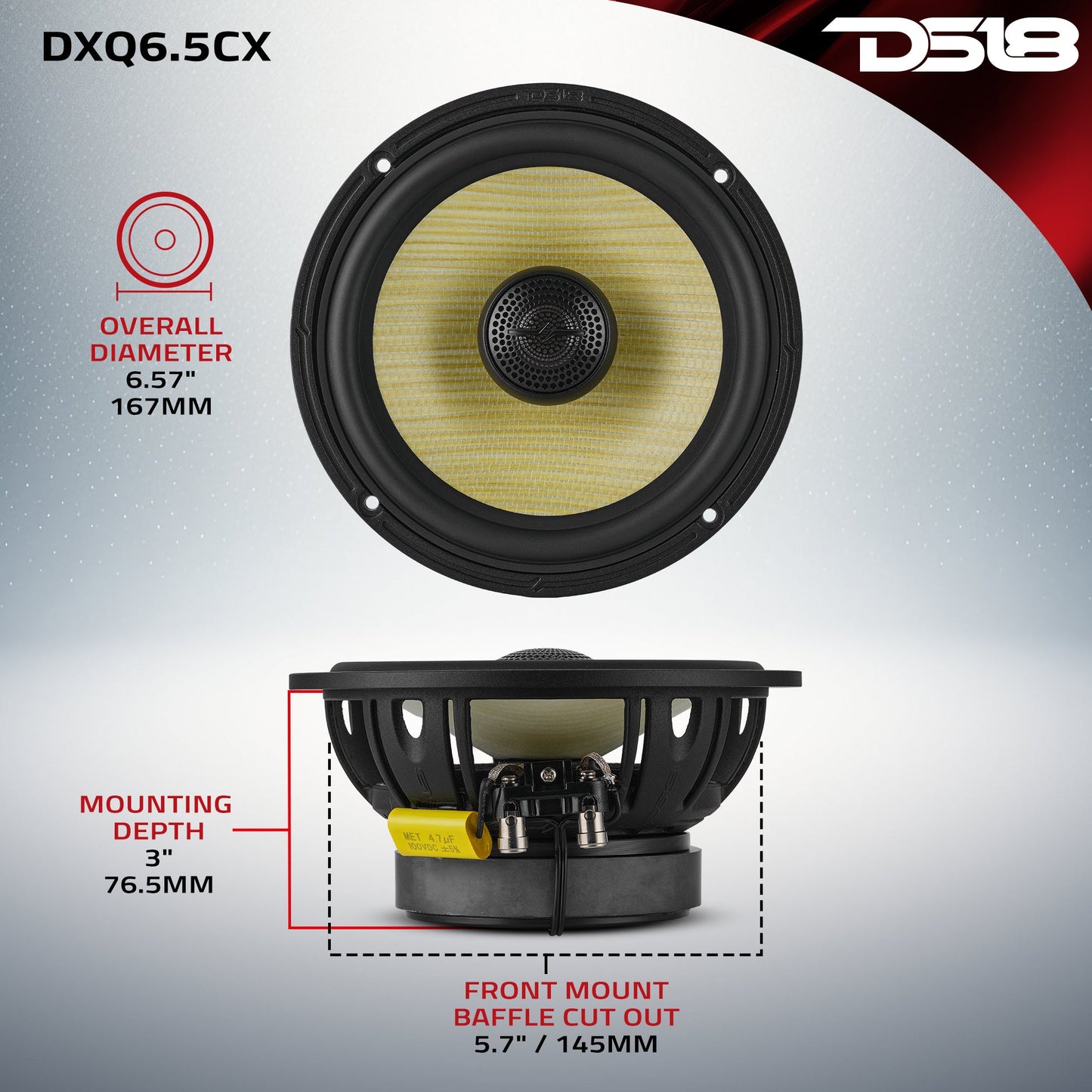 DXQ 6.5" 2-Way Coaxial Speaker with Yellow Straw and Composite Foam Cone - 4 Ohm - DXQ6.5CX - product image 8 - AudioSellerz