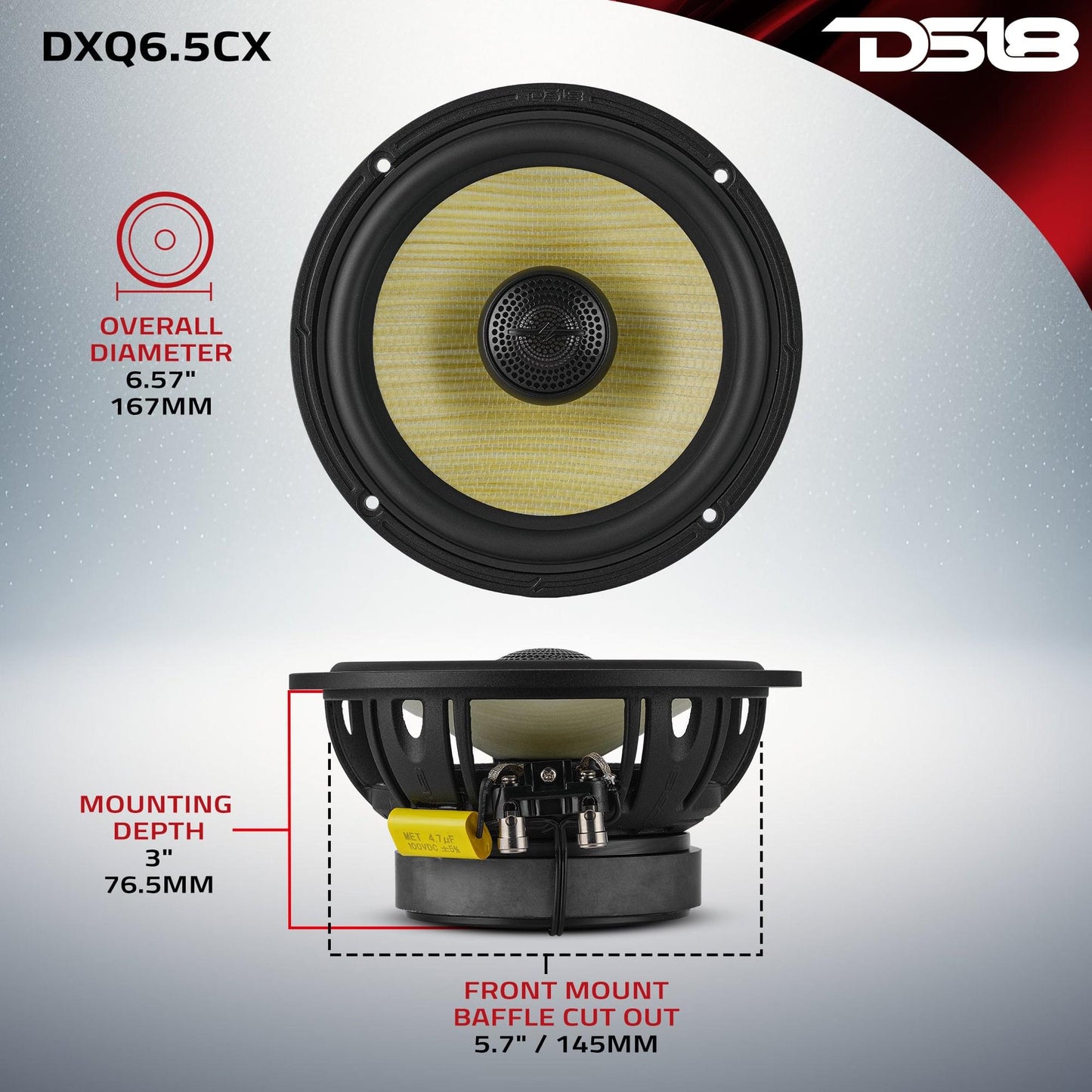 DXQ 6.5" 2-Way Coaxial Speaker with Yellow Straw and Composite Foam Cone - 4 Ohm - DXQ6.5CX - product image 8 - AudioSellerz