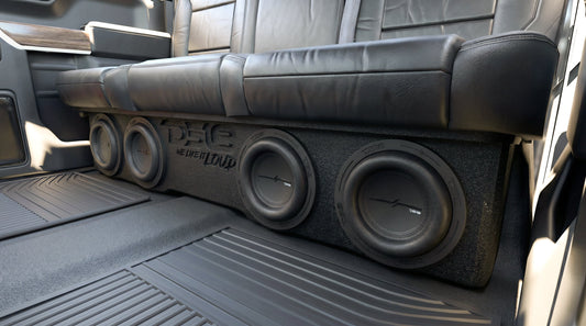 Loaded 4 x 8" Subwoofer Enclosure for Chevy/GMC Crew Cabs (2007-2026) and Ford F-150/Super Duty Crew Cabs (2009-2026).