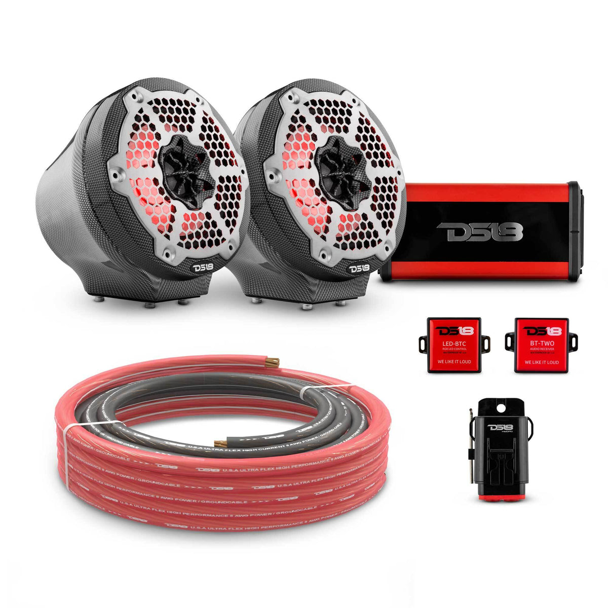 6.5" Loaded Flat Mount Speaker Pods with Amplifier, Installation Kit and RGB LED Lights, Package for Can-Am Spyder & Ryker.