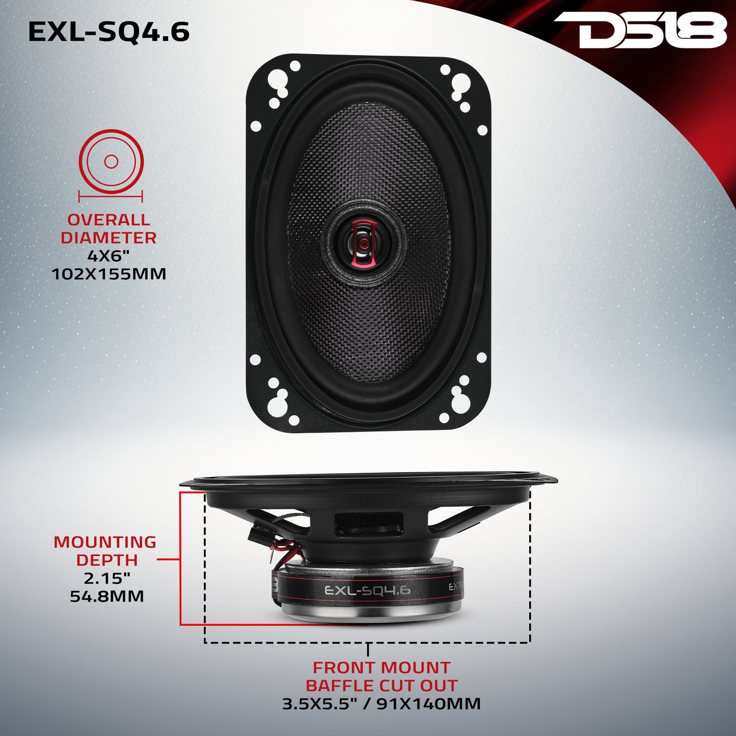 EXL 4x6” 2-Way Coaxial Speaker with Fiber Glass Cone | 60W RMS 3-Ohm.