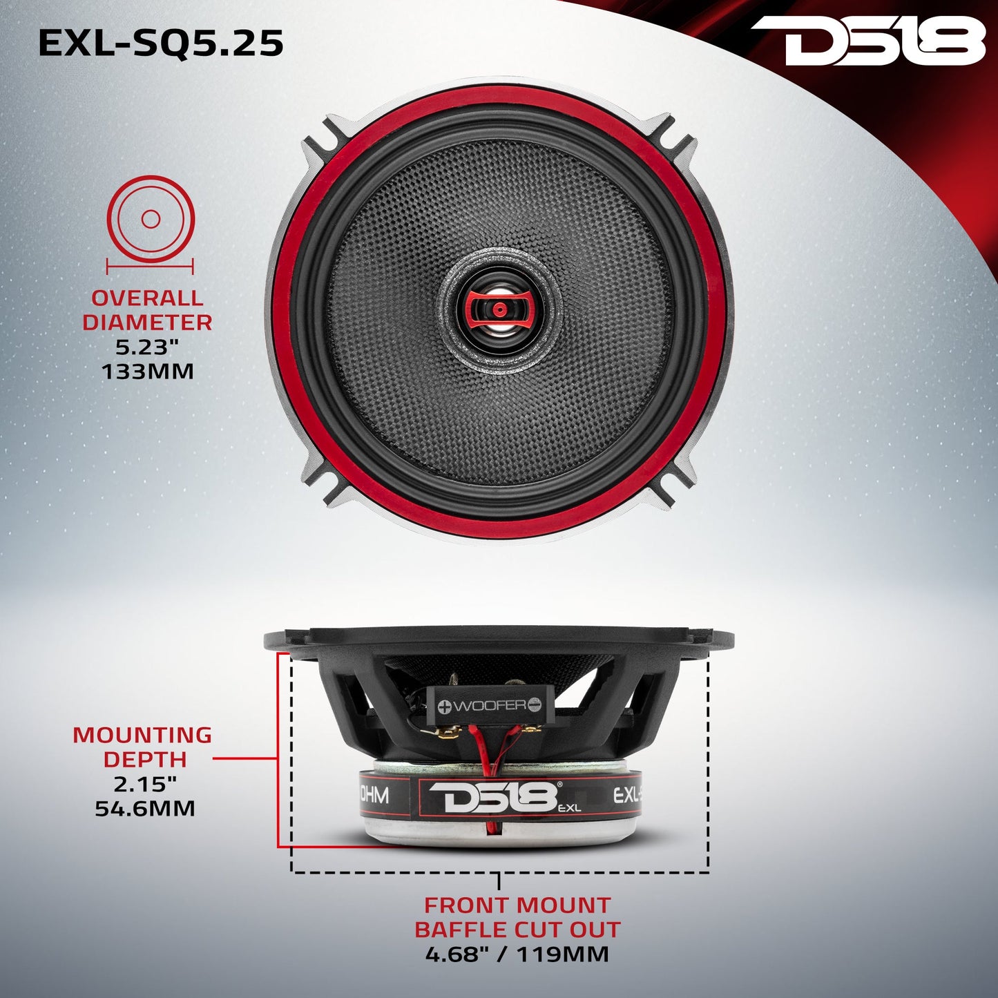 EXL 5.25" 2-Way Coaxial Speaker with Fiber Glass Cone | 80W RMS 3-Ohm.