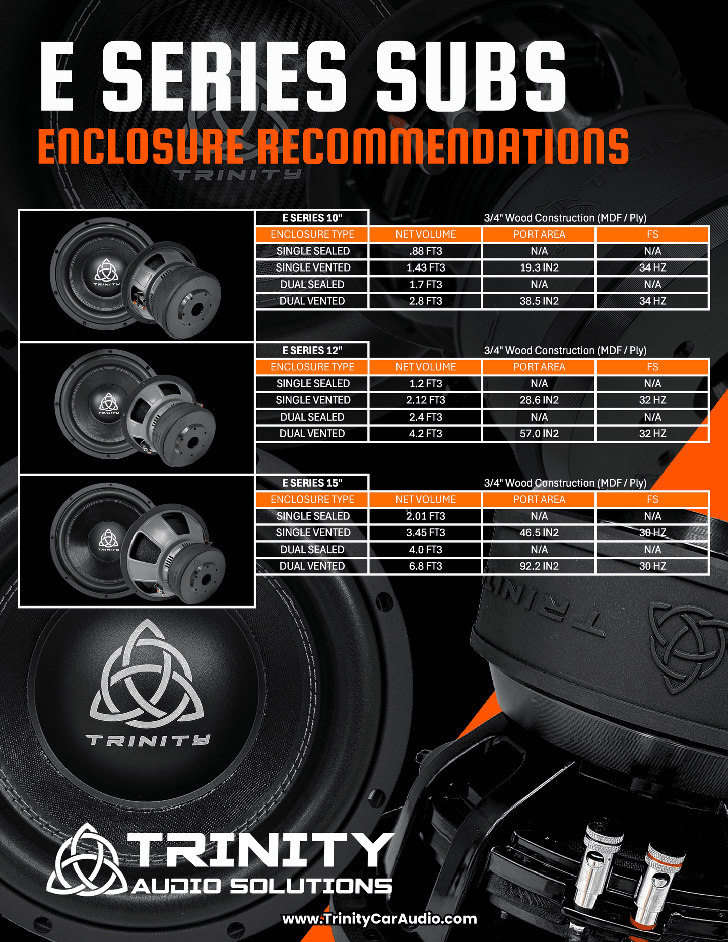 Trinity E Series 10" Subwoofer 800 Watts RMS.