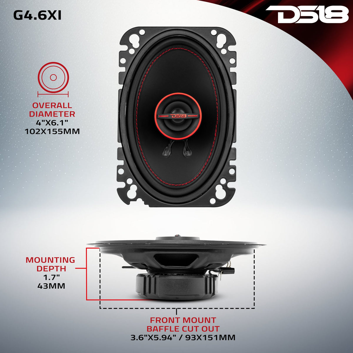 GEN-X 4x6 2-Way Coaxial Speakers 45 Watts Rms 4-Ohm.