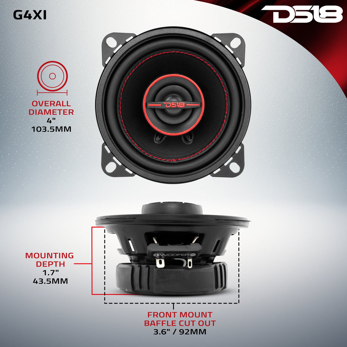 GEN-X 4" 2-Way Coaxial Speakers 40 Watts Rms 4-Ohm.