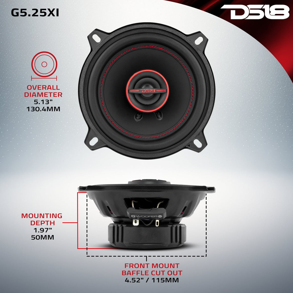 GEN-X 5.25" 2-Way Coaxial Speakers 45 Watts Rms 4-Ohm.