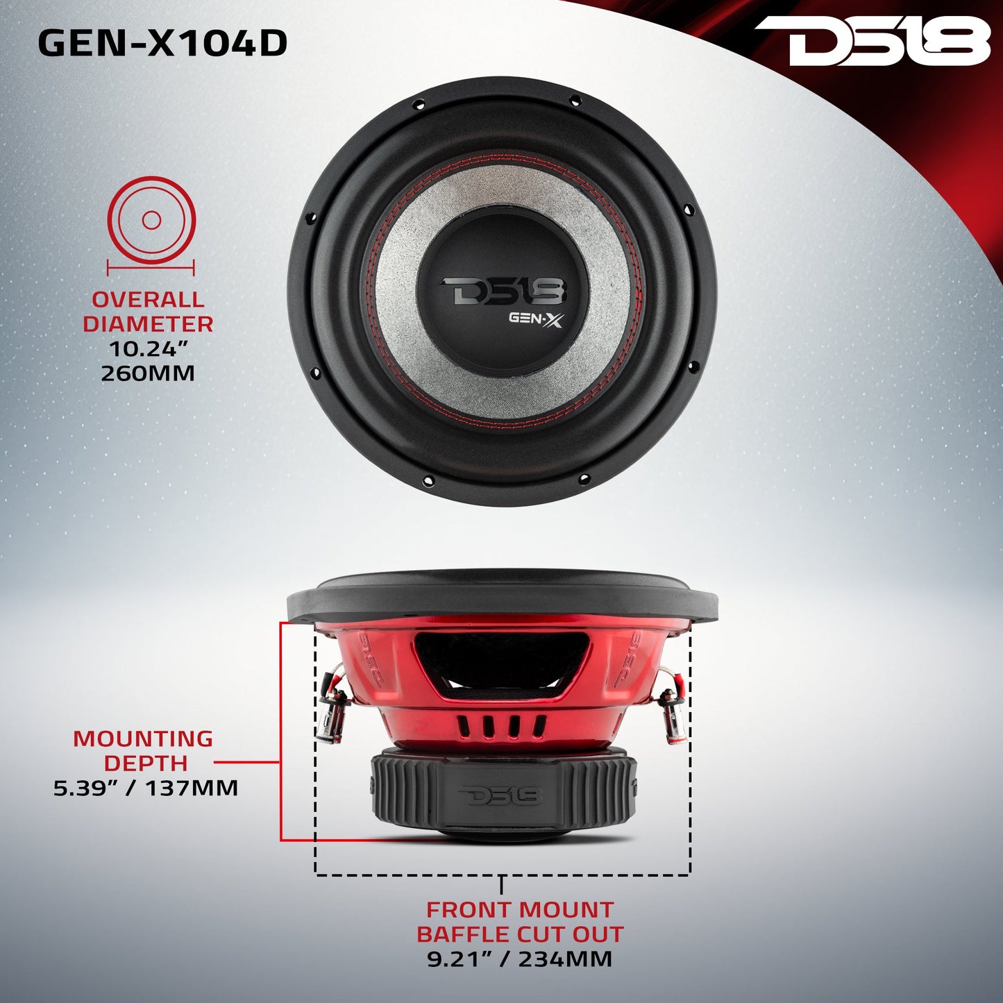 GEN-X 10" Subwoofer 400 Watts Rms DVC 4-Ohm.