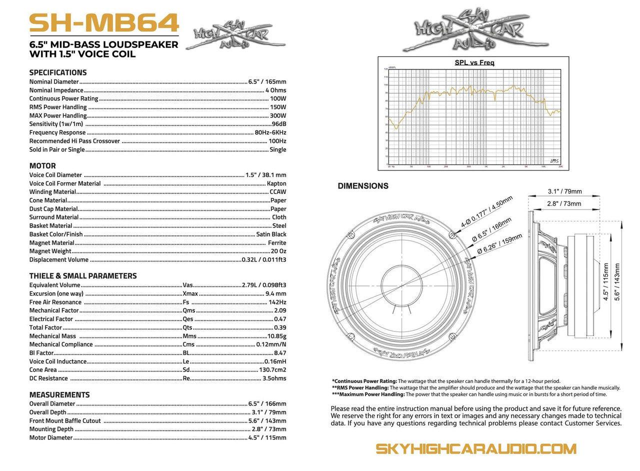 SHCA Pro Audio MB64 6.5" Mid-Bass Loudspeaker with 1.5" Voice Coil (Single) - Audio Sellerz