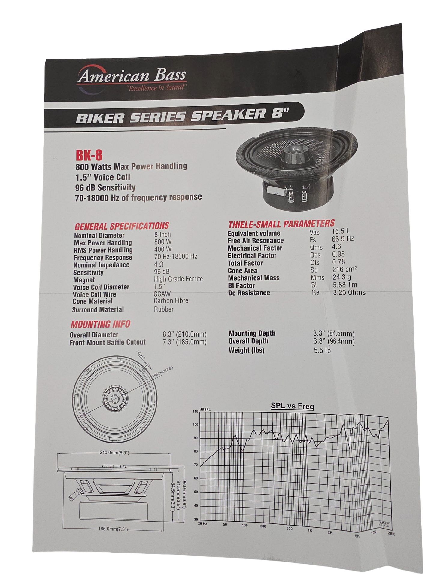 American Bass Biker Series Speaker 8” - Audio Sellerz