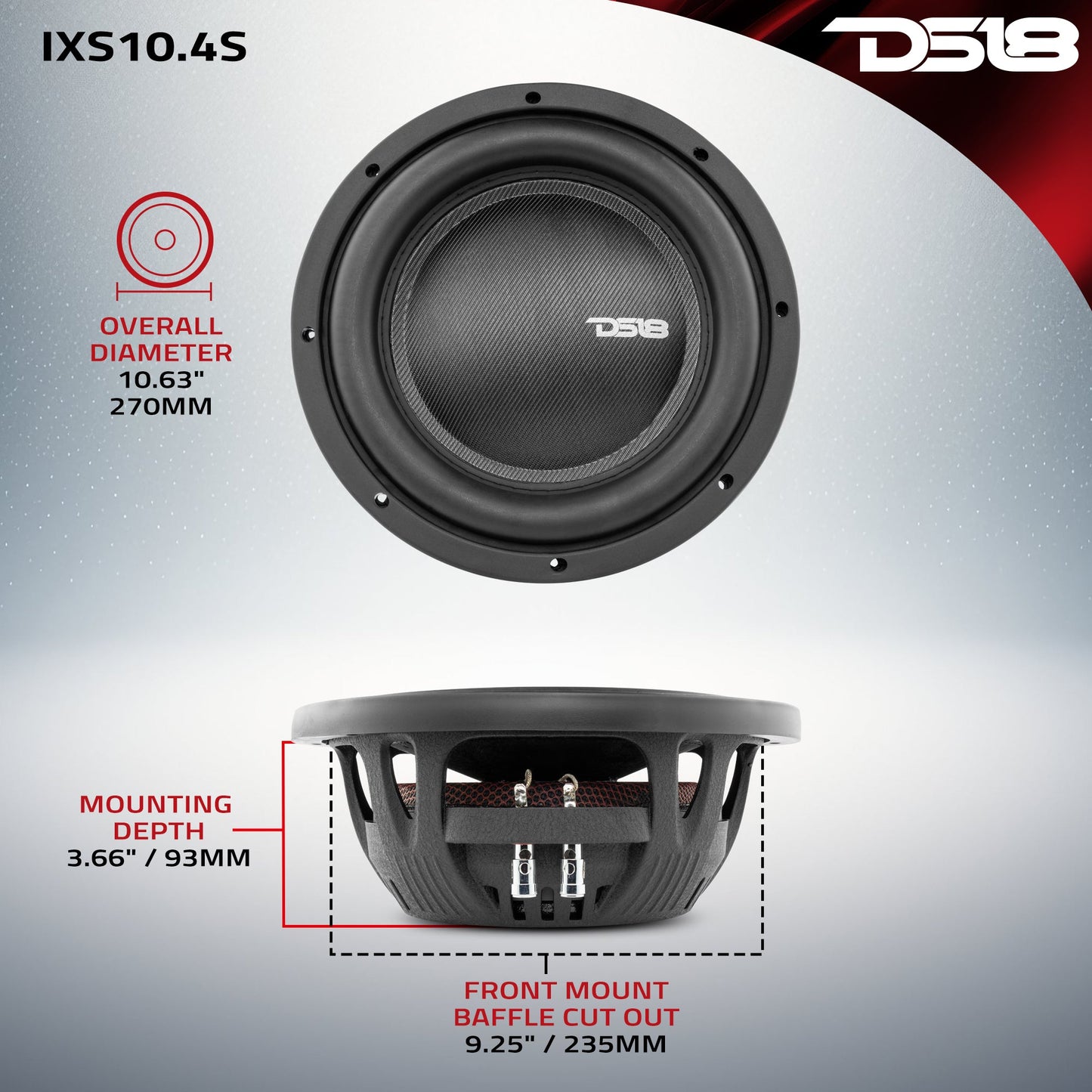IXS Shallow-Mount 10" Fiber Glass Subwoofer 600 Watts Rms SVC 4-Ohm.