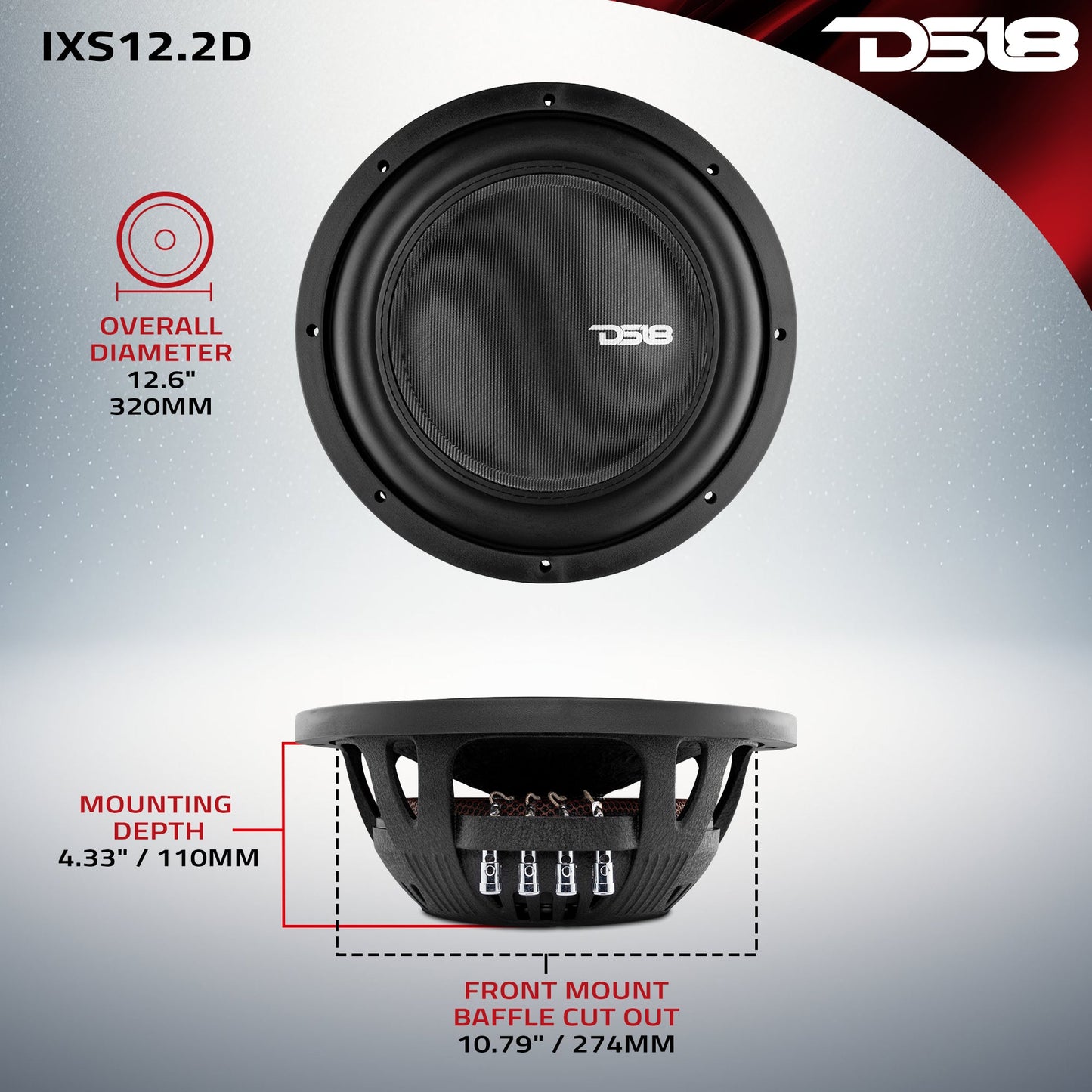 IXS Shallow-Mount 12" Fiber Glass Subwoofer 800 Watts Rms DVC 2-Ohm.