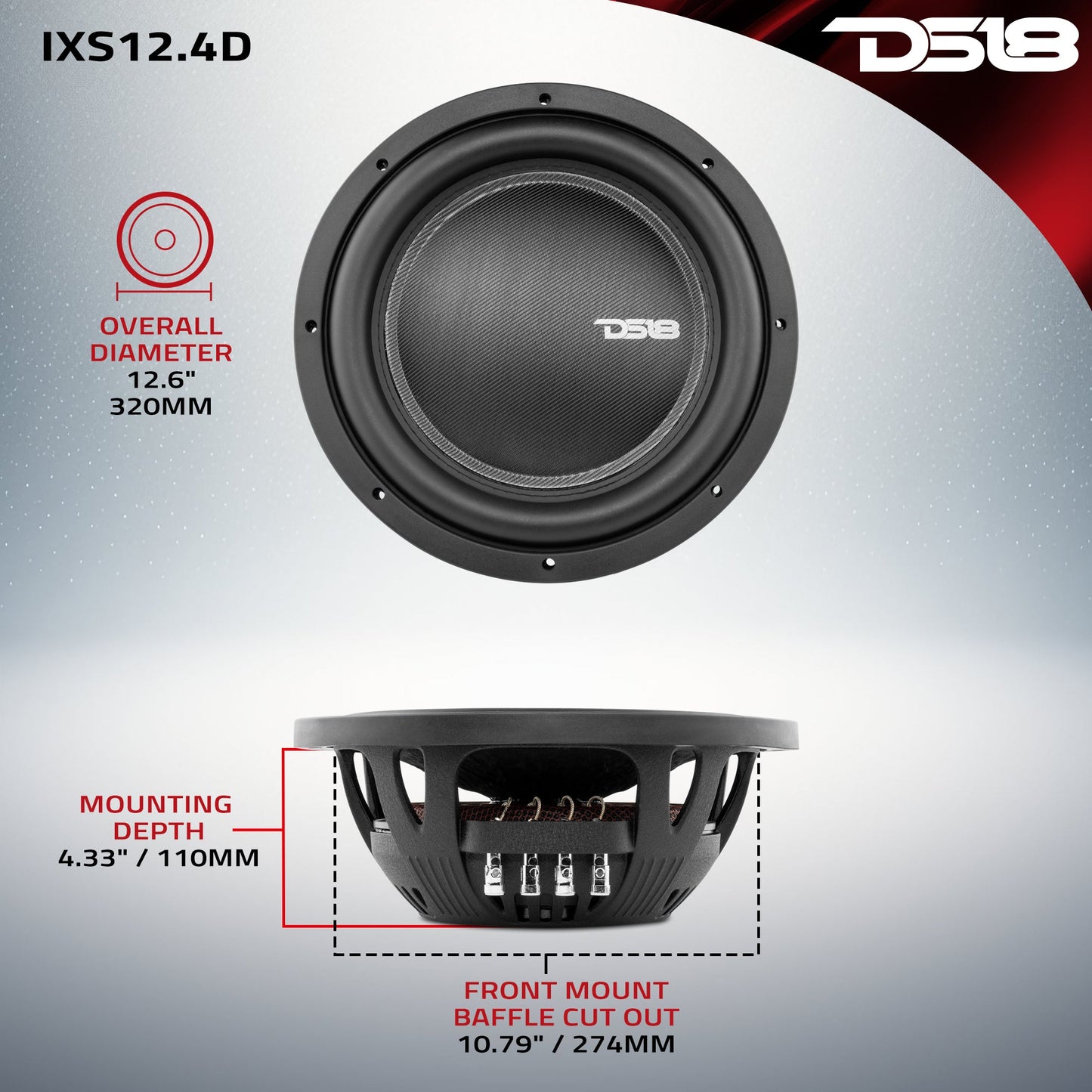 IXS Shallow-Mount 12" Fiber Glass Subwoofer 800 Watts Rms DVC 4-Ohm.