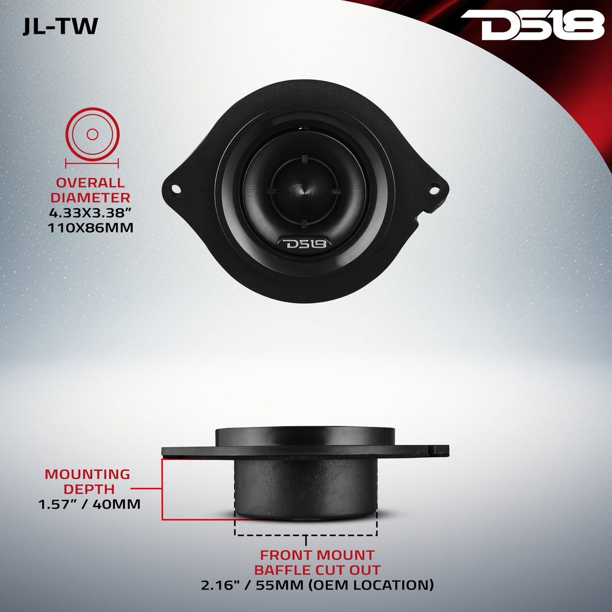 2.7" OEM Bullet Tweeter Replacement Upgraded For Jeep JL/JLU/JT 100 Watts RMS 4-Ohm 1" VC.