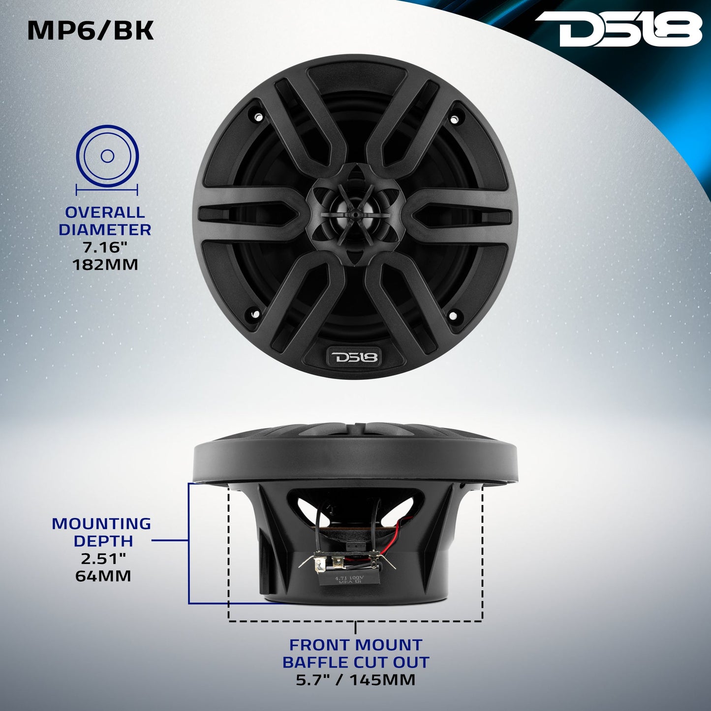 MP 6.5" 2-Way Coaxial Marine Speaker 60 Watts Rms 4-Ohm -Black.