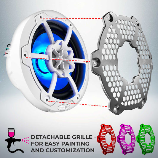 NXL 6.5" 2-Way Coaxial Marine Speaker With LED RGB Lights 100 Watts Rms 4-Ohm.