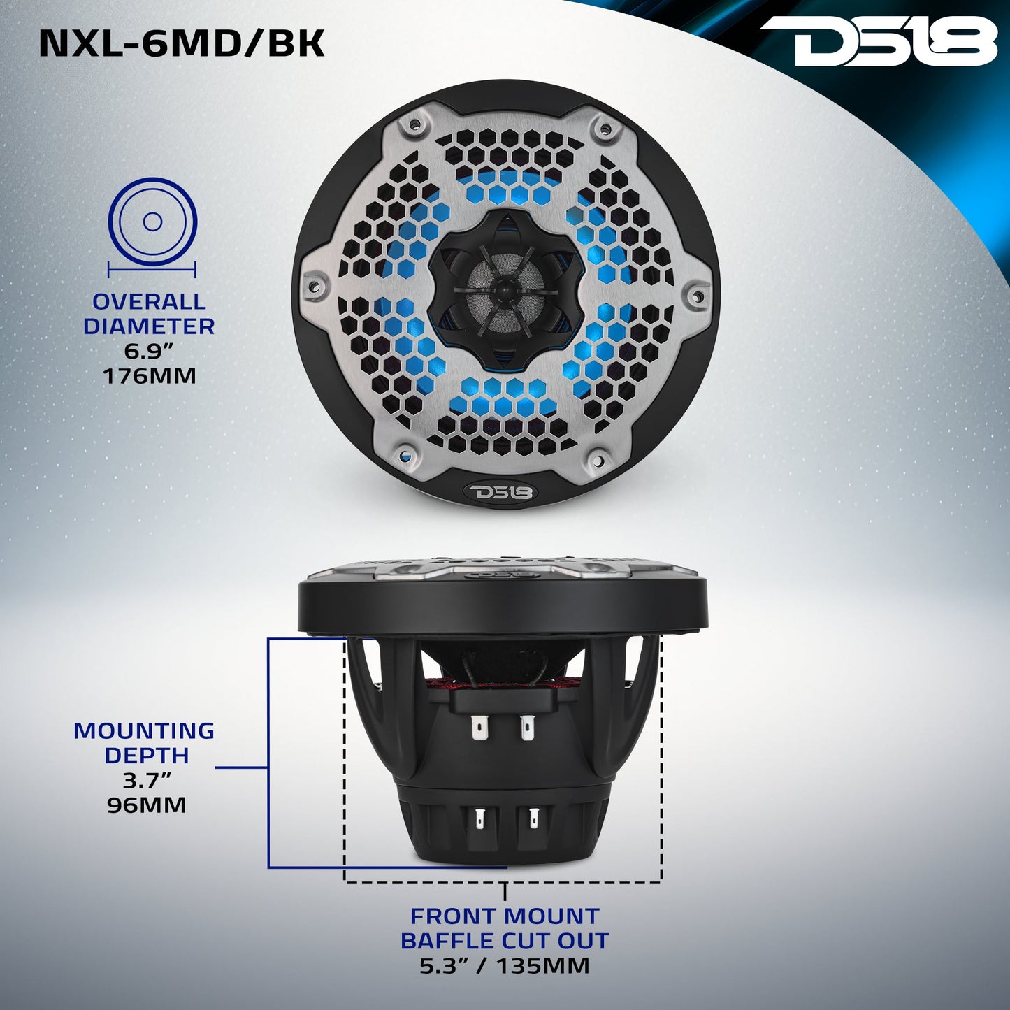 6.5” Marine 2-Way Hybrid Speaker with RGB LED, Compression Driver and - Black - NXL-6MD/BK - product image 11 - AudioSellerz